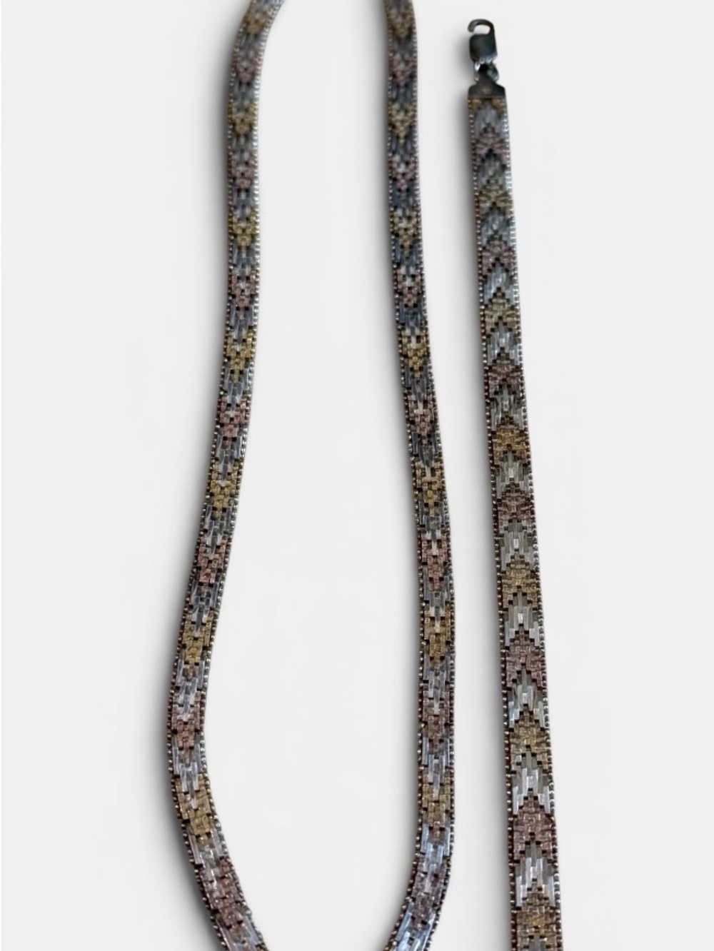 Italian Sterling Silver Tri-Color Woven Chevron Necklace & Bracelet Set